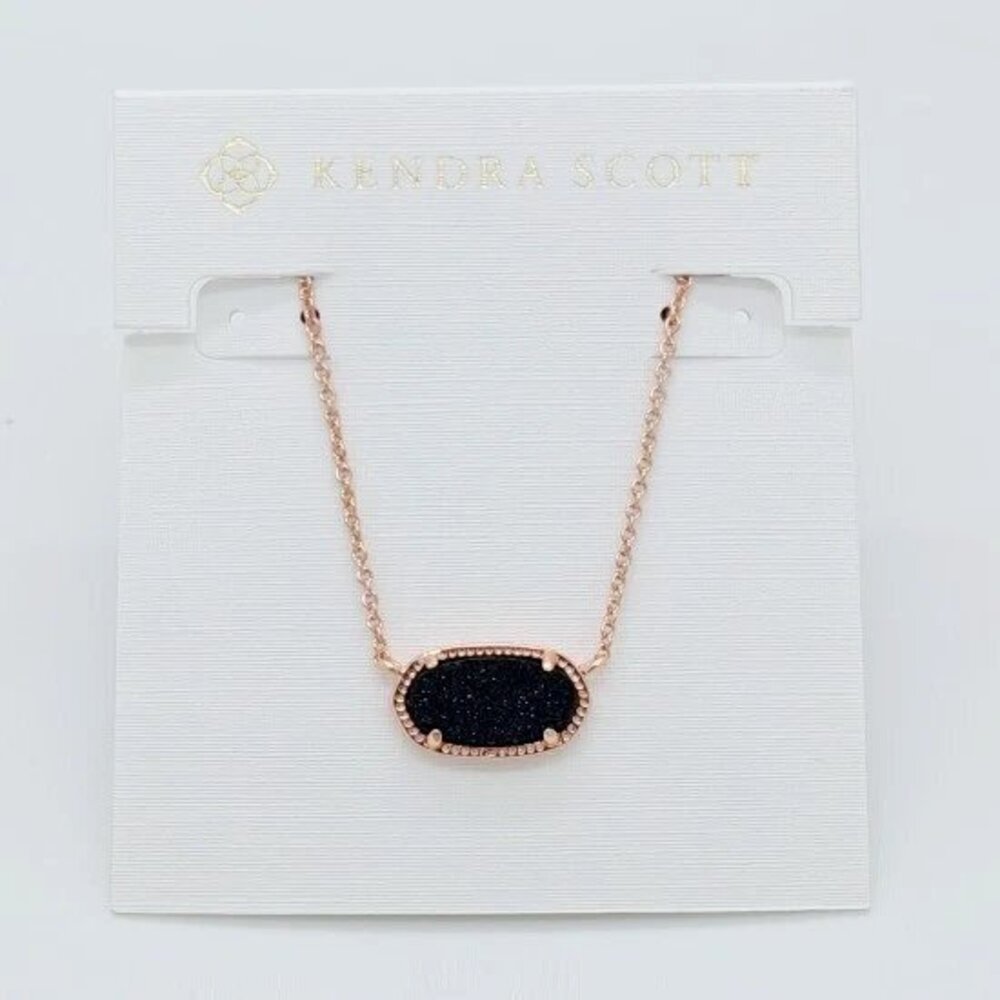 Kendra Scott Elisa Rose Gold Pendant Necklace In Black Drusy